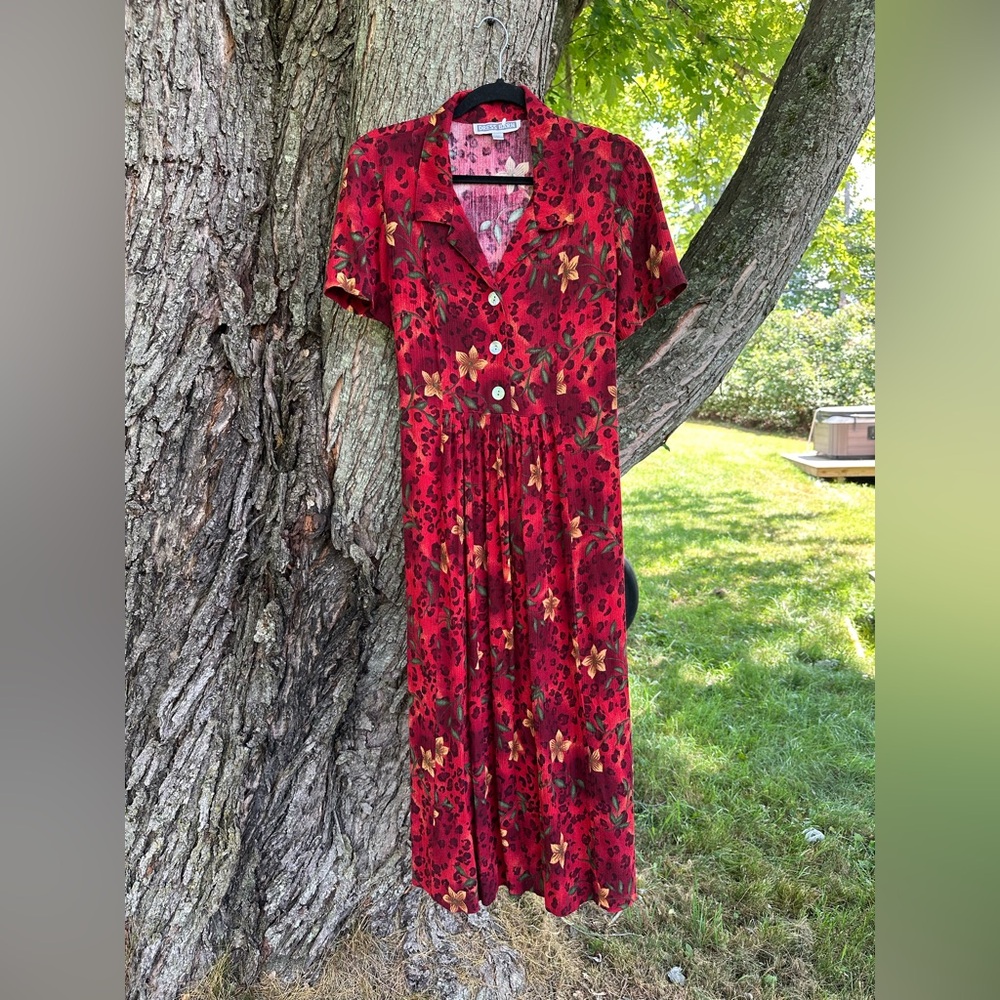 Dress Barn Red Floral Maxi Dress